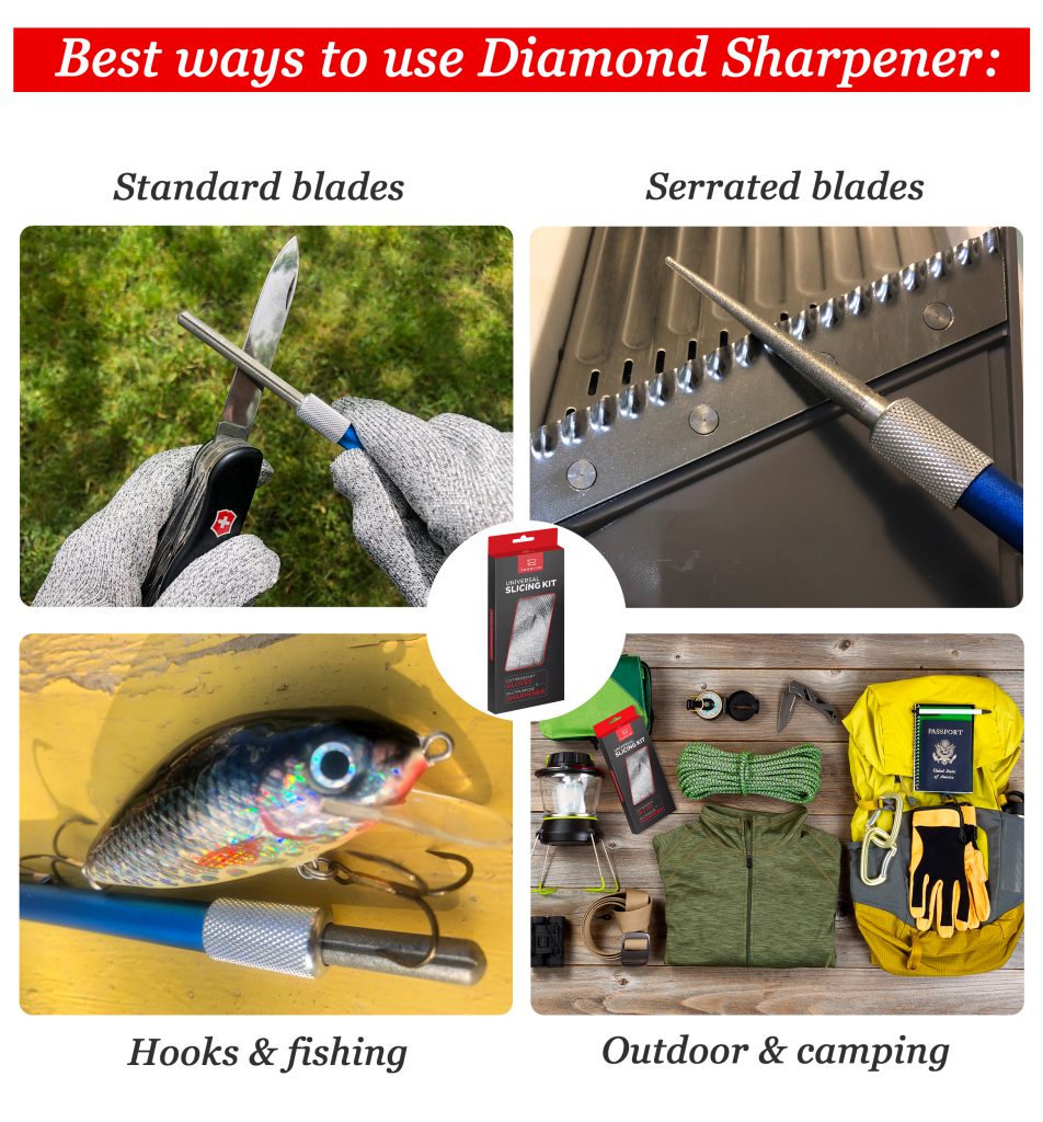 How to use Diamond sharpener for standard and serrated blades and fishing hooks