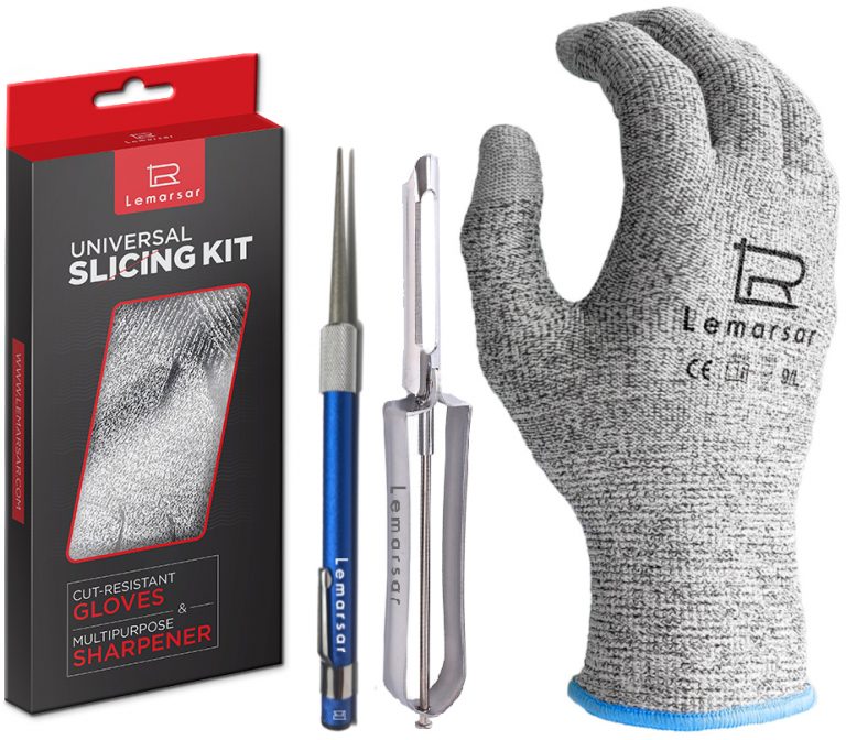 Two cut resistant Gloves bundled with Vegetable Peeler and Diamond Sharpener